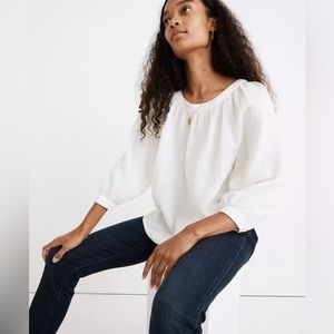 Madewell Lightspun Wide-Neck Cuffed-Sleeve Top (Black)